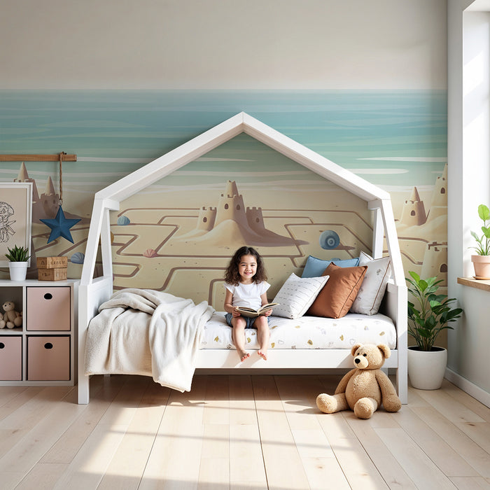 Carta da parati bambini | Castelli di sabbia e conchiglie sulla spiaggia