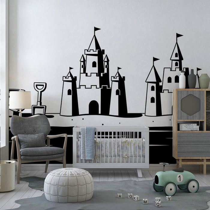 Kinderzimmer Tapete | Sandburgen und Eimer am Strand