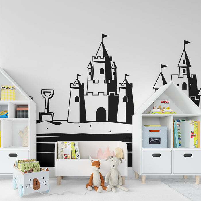 Kinderzimmer Tapete | Sandburgen und Eimer am Strand
