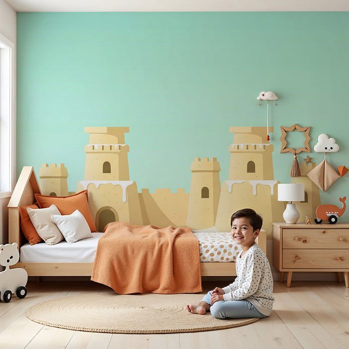 Papier peint chambre enfant | Châteaux de sable sous un ciel bleu