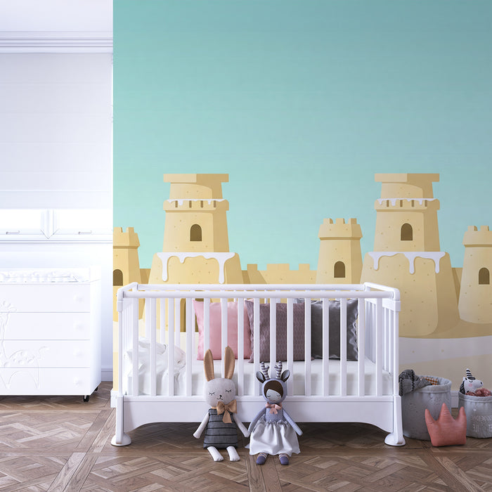 Papier peint chambre enfant | Châteaux de sable sous un ciel bleu