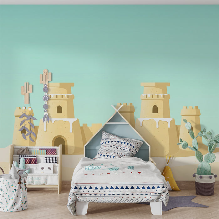 Papier peint chambre enfant | Châteaux de sable sous un ciel bleu