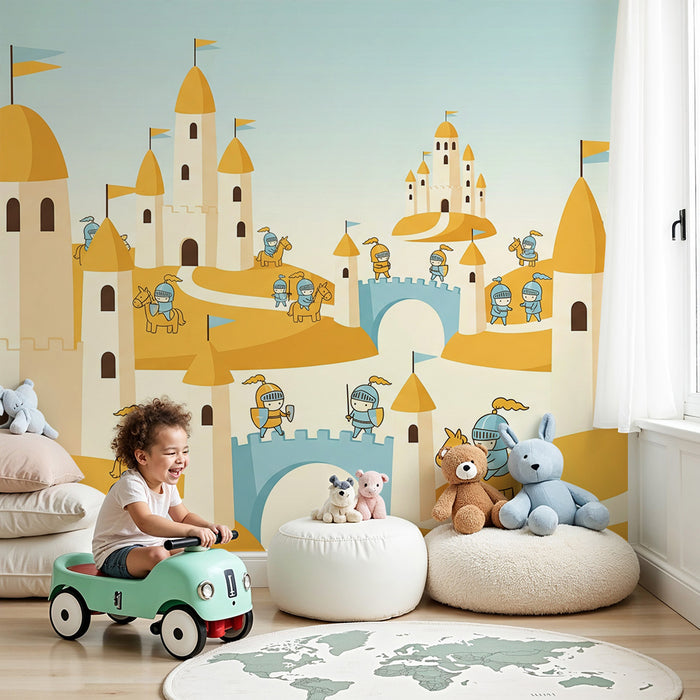 Papier peint chambre enfant | Châteaux enchantés et chevaliers en aventure