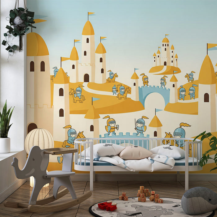 Papier peint chambre enfant | Châteaux enchantés et chevaliers en aventure