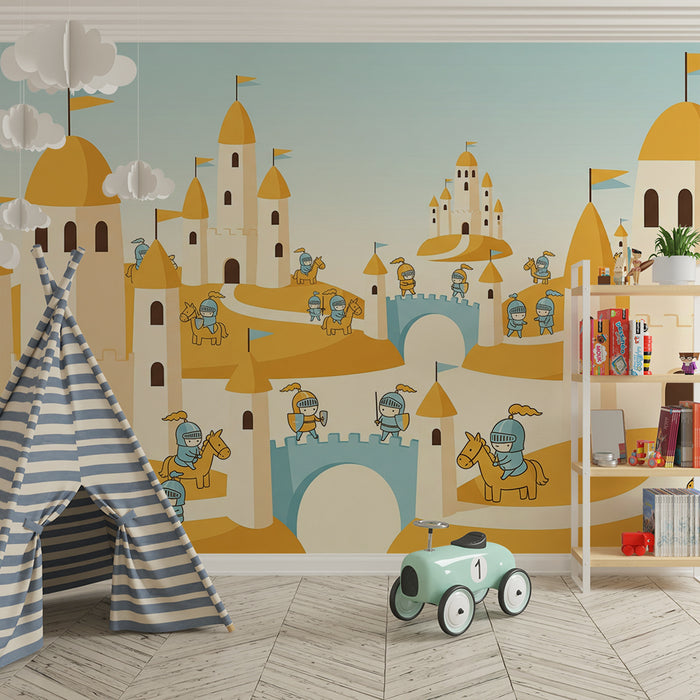 Papier peint chambre enfant | Châteaux enchantés et chevaliers en aventure