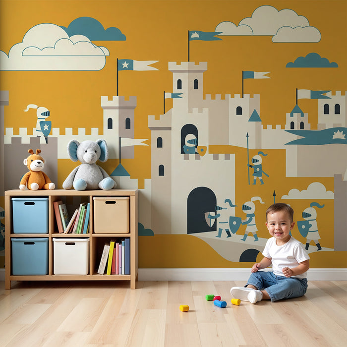 Papier peint chambre enfant | Châteaux et chevaliers dans un royaume coloré