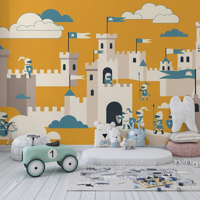 Papier peint chambre enfant | Châteaux et chevaliers dans un royaume coloré