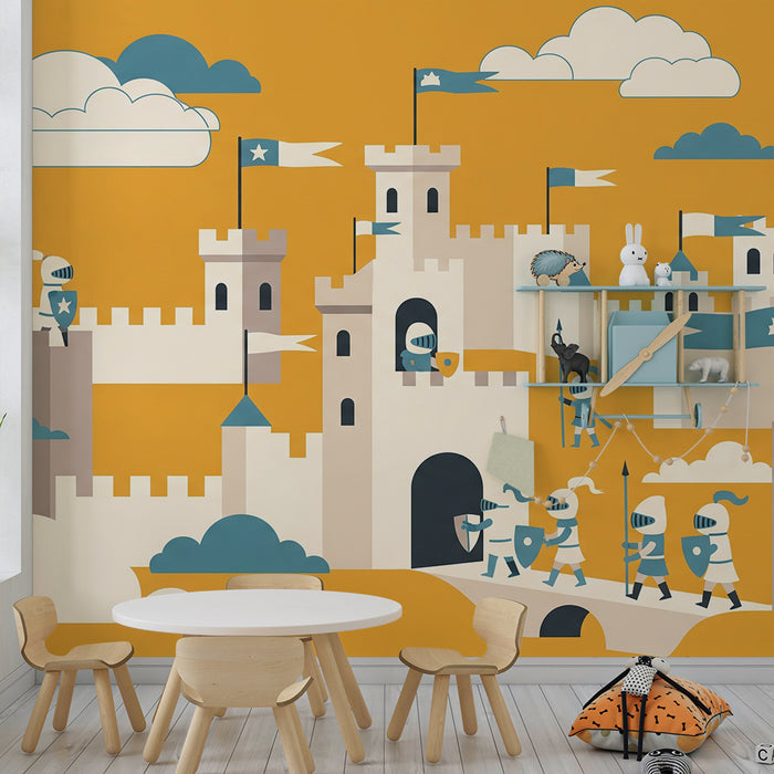 Papier peint chambre enfant | Châteaux et chevaliers dans un royaume coloré