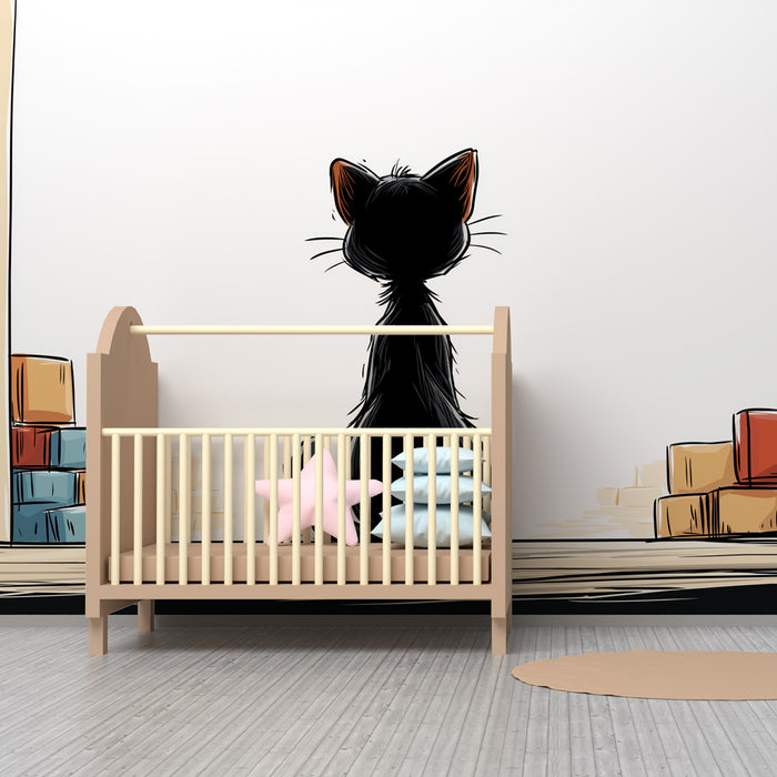 Barntapet | Nyfiken kattunge vid fönstret