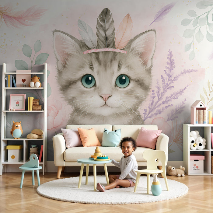 Papier de parede criança | Gatinho fofo cercado por flores
