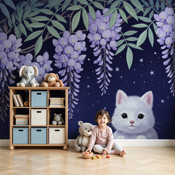Børneværelse tapet | Killing under stjerneskær på blomstrende blåregn