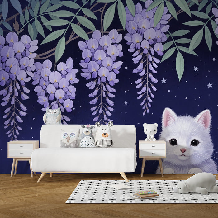 Børneværelse tapet | Killing under stjerneskær på blomstrende blåregn