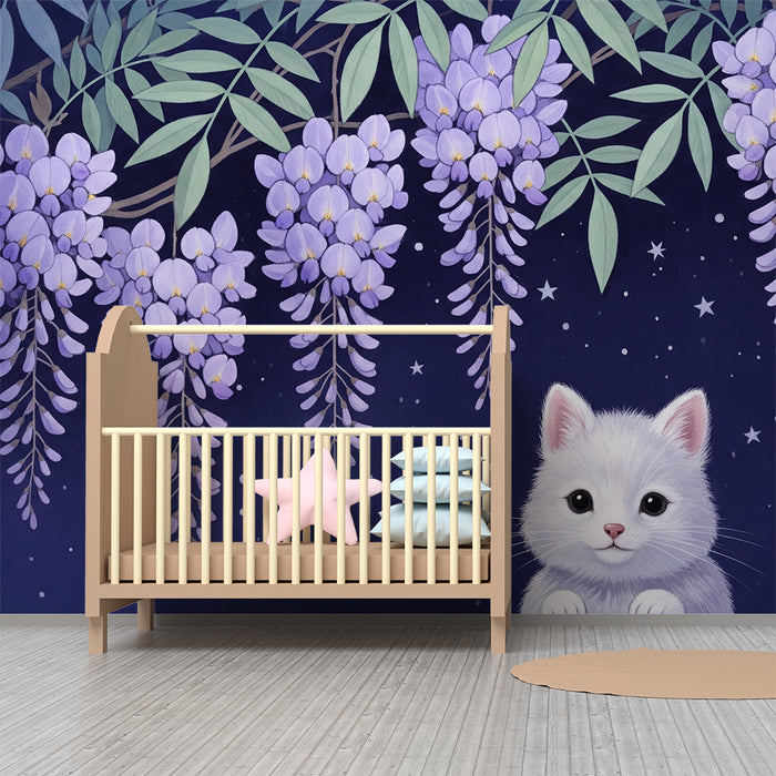 Børneværelse tapet | Killing under stjerneskær på blomstrende blåregn