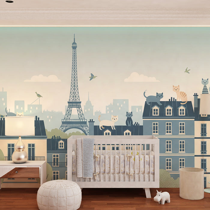Kids' bedroom wallpaper | Clever cats on the rooftops of Paris