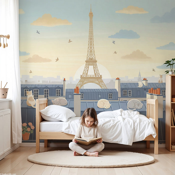 **Barnkammartapet | Katter på Paris tak med Eiffeltornet**