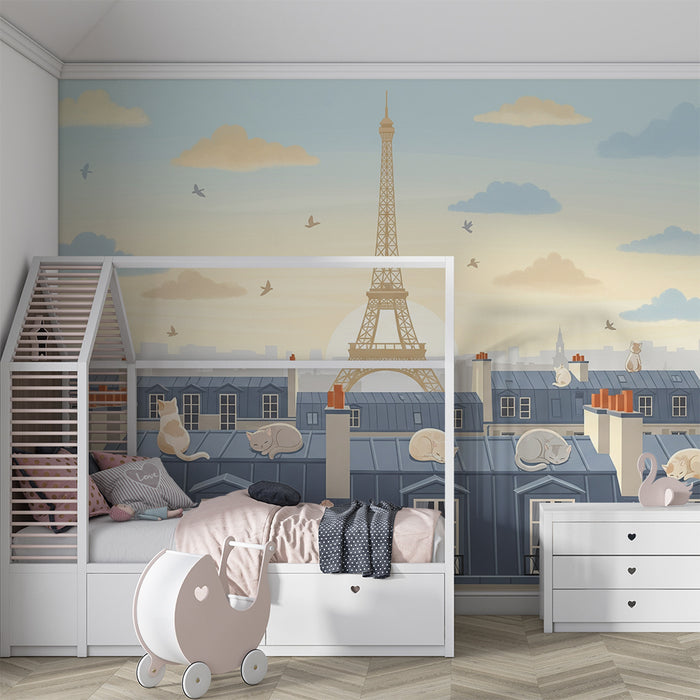 **Barnkammartapet | Katter på Paris tak med Eiffeltornet**