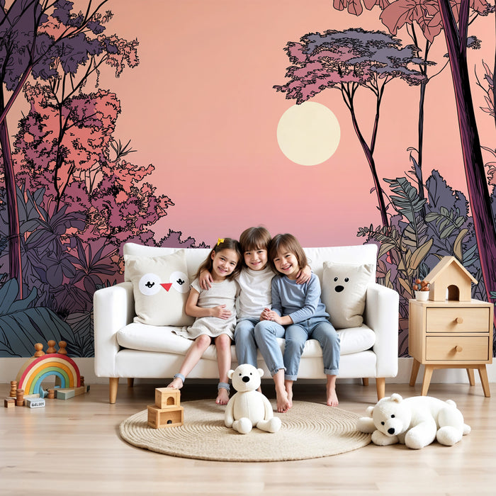Papier peint chambre enfant | Chemin tropical au coucher de soleil
