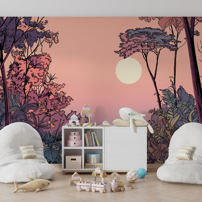 Papier peint chambre enfant | Chemin tropical au coucher de soleil