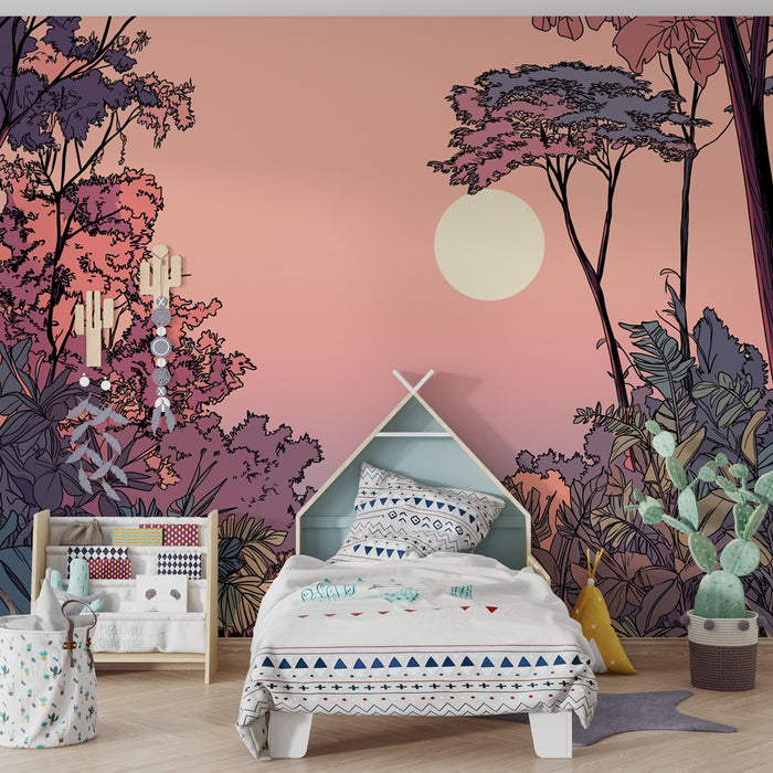 Papier peint chambre enfant | Chemin tropical au coucher de soleil