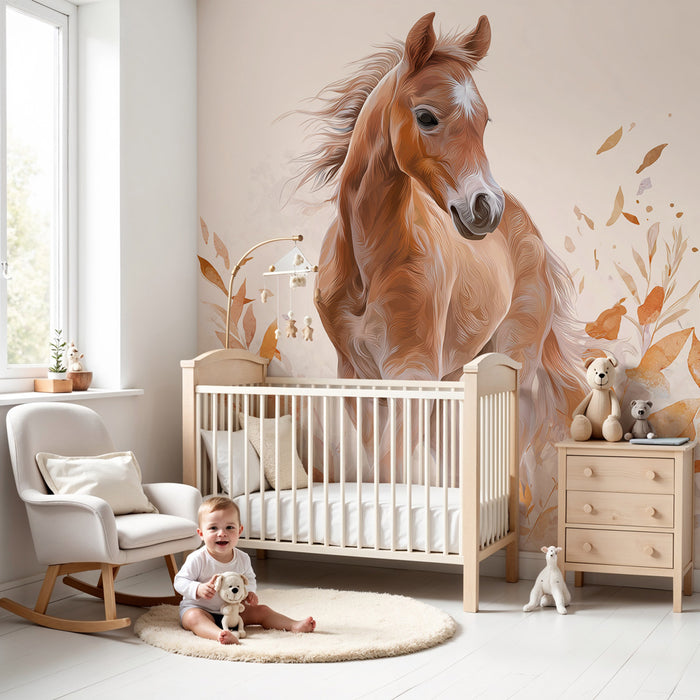 Kids room wallpaper | Majestic horse in the middle of nature