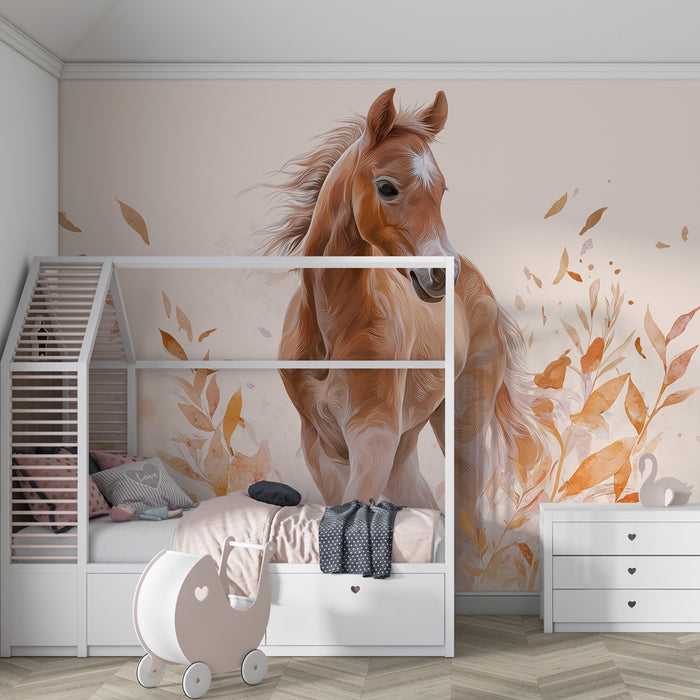 Kids room wallpaper | Majestic horse in the middle of nature