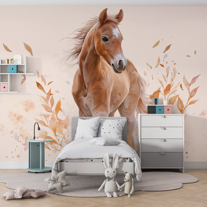 Kids room wallpaper | Majestic horse in the middle of nature