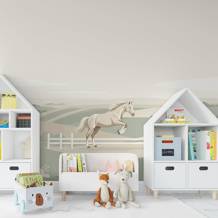 Behang kinderkamer | Majestueus paard in een rustgevend pastoraal landschap
