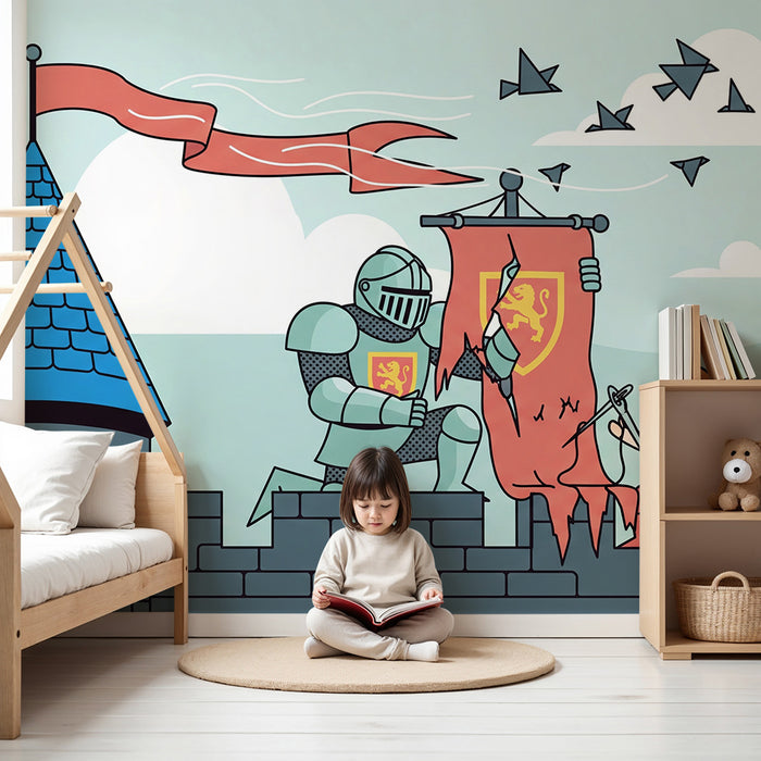 Kinderzimmer-Tapete | Ritter und Kind im mittelalterlichen Abenteuer