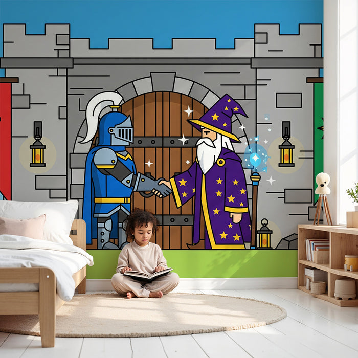 Kinderzimmer-Tapete | Ritter und Zauberer in einem Fantasiereich