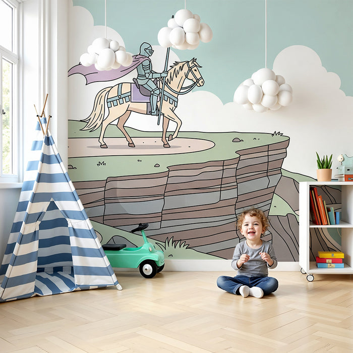 Papel pintado infantil | Caballero y su corcel junto al mar