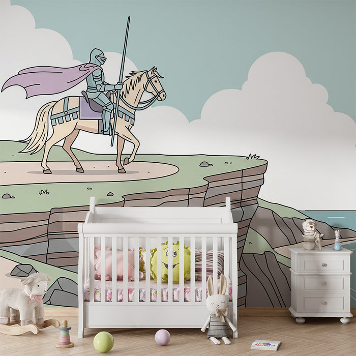 Papel pintado infantil | Caballero y su corcel junto al mar