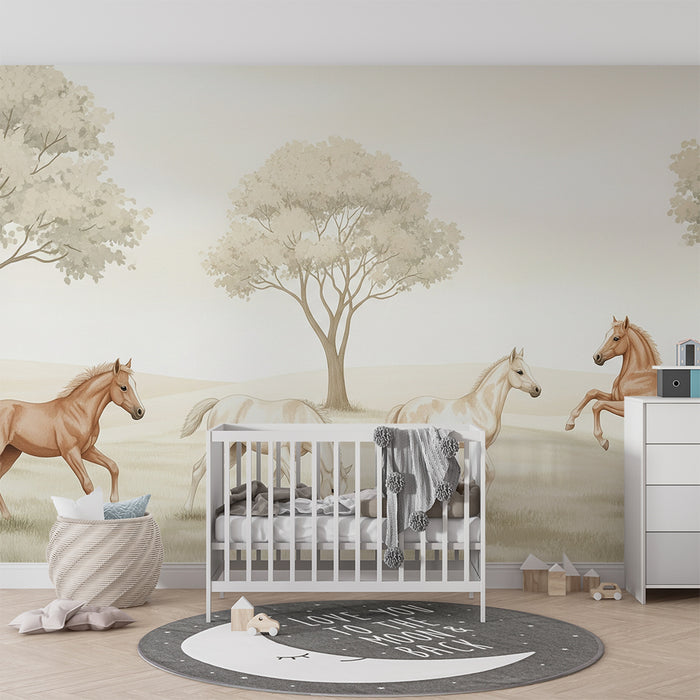 Papier peint chambre enfant | Chevaux majestueux dans un paysage paisible