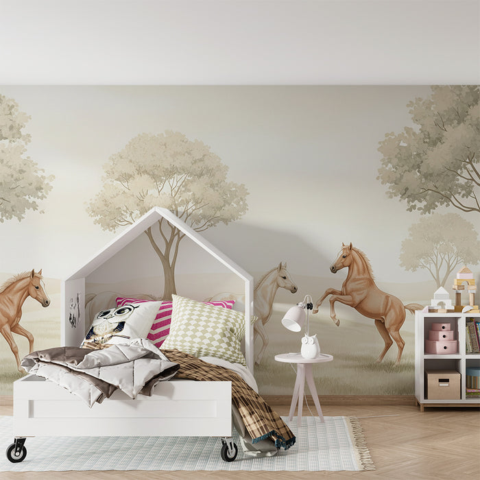 Papier peint chambre enfant | Chevaux majestueux dans un paysage paisible