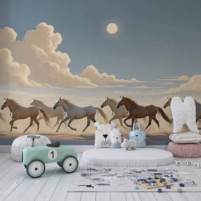 **Barnetapet til barnerommet | Majestetiske hester som galopperer under en solfylt himmel**