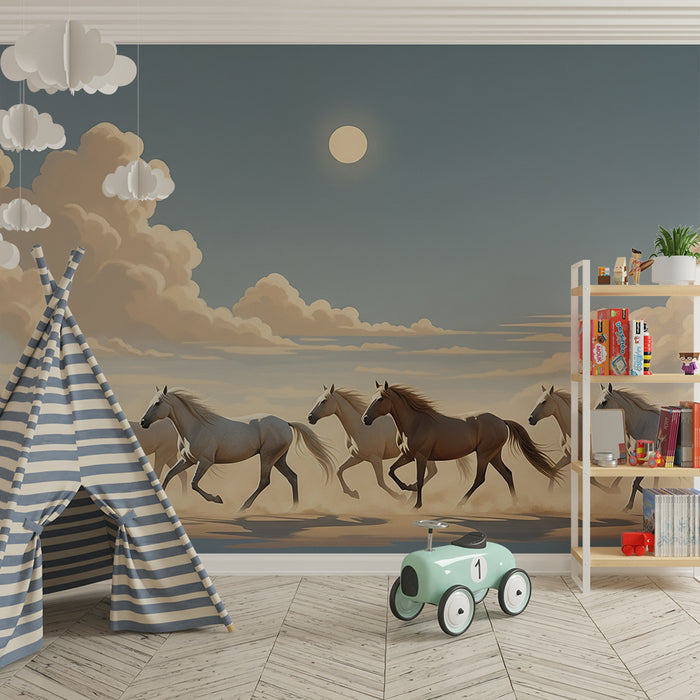 **Barnetapet til barnerommet | Majestetiske hester som galopperer under en solfylt himmel**