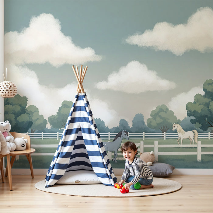 **Tapete Kinderzimmer | Ruhige Pferde in einer idyllischen Landschaft**