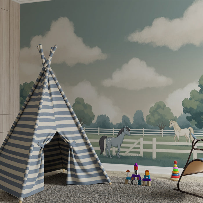 **Tapete Kinderzimmer | Ruhige Pferde in einer idyllischen Landschaft**
