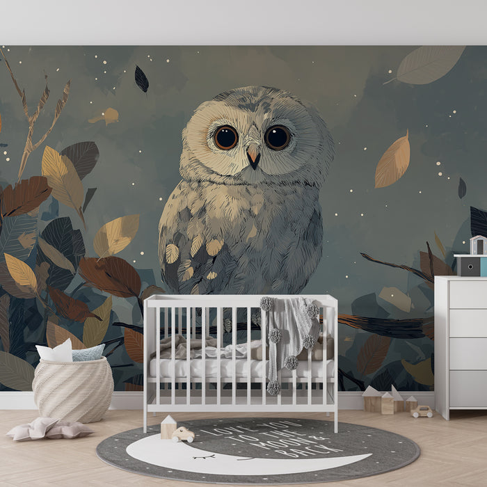 Kinderkamer behang | Zachte uil in een nachtelijke setting