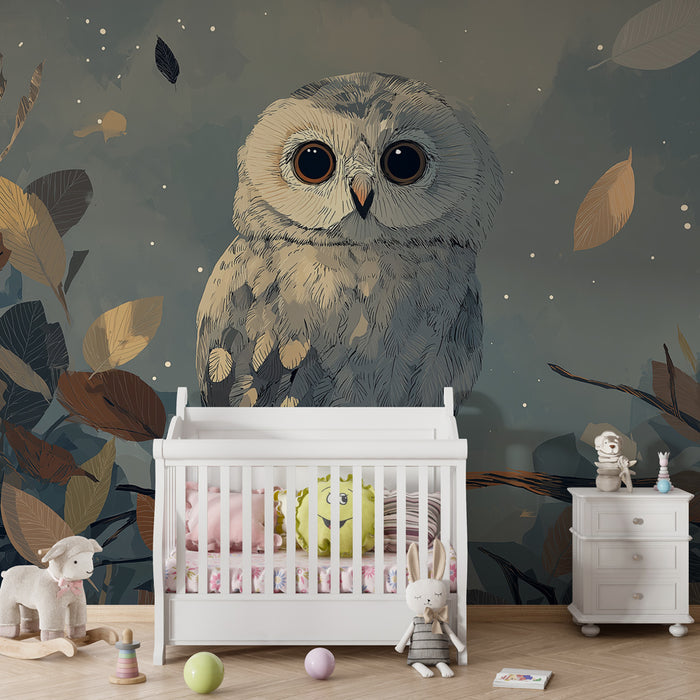 Kinderkamer behang | Zachte uil in een nachtelijke setting