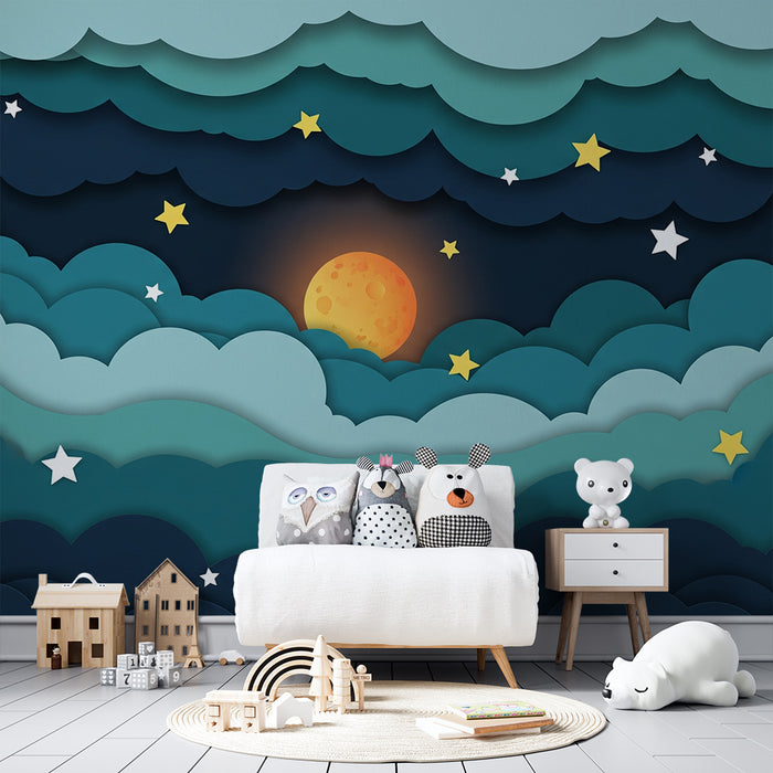 Barntapet | Stjärnhimmel med måne och moln i relief