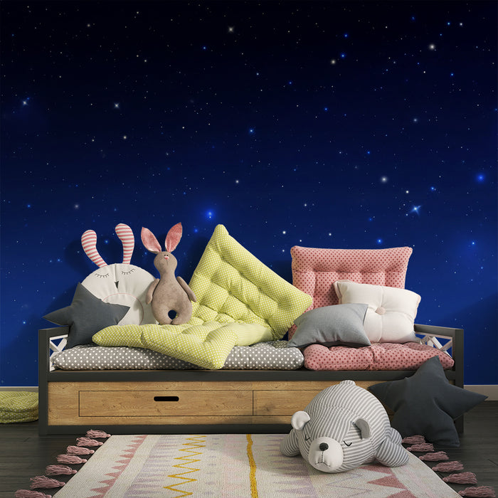 Papel pintado infantil | Cielo estrellado en tonos azul intenso