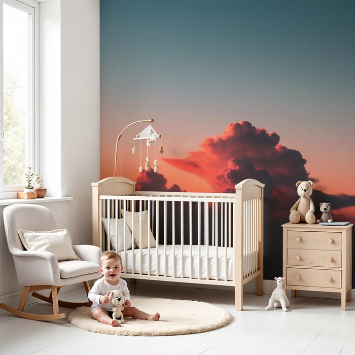 Kinderzimmer Tapete | Sternenhimmel und bunte Wolken bei Sonnenuntergang