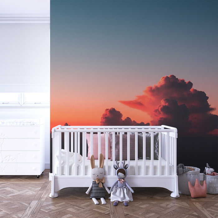Kinderzimmer Tapete | Sternenhimmel und bunte Wolken bei Sonnenuntergang