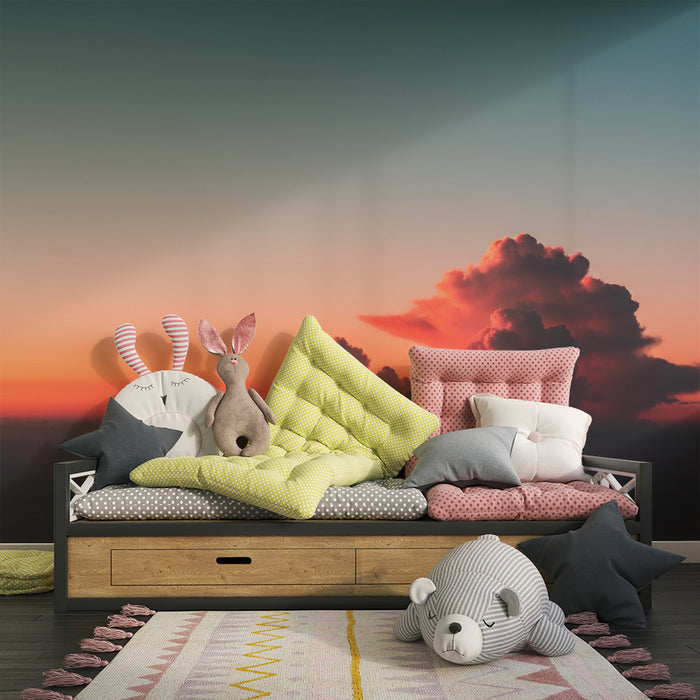 Kinderzimmer Tapete | Sternenhimmel und bunte Wolken bei Sonnenuntergang