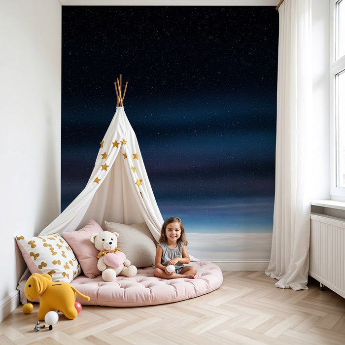 Papel pintado infantil | Cielo estrellado y nubes suaves para un ambiente relajante
