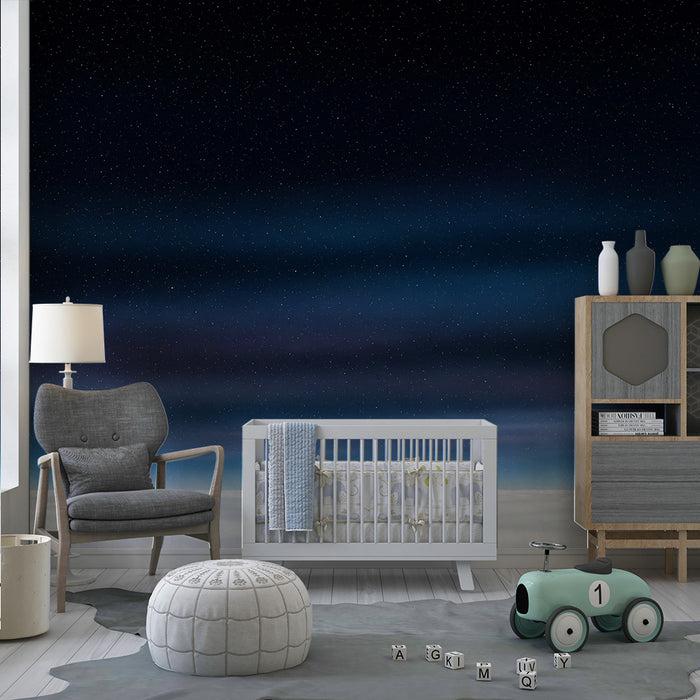 Papel pintado infantil | Cielo estrellado y nubes suaves para un ambiente relajante