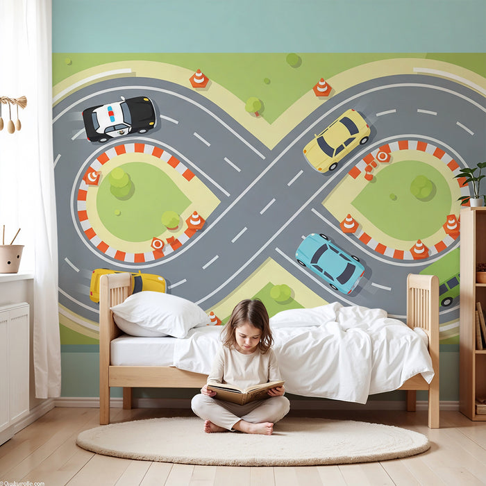 Laste tuba seina - värviline ringrada ja naljakad autod