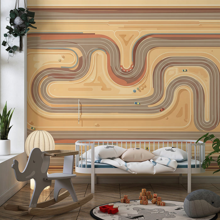 Kids room wallpaper | Colorful race track on desert background
