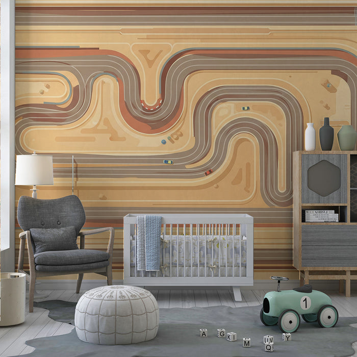 Kids room wallpaper | Colorful race track on desert background