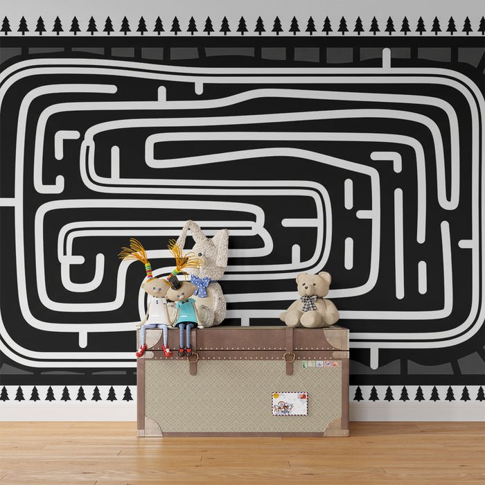 Kids room wallpaper | Stylized race track with trees